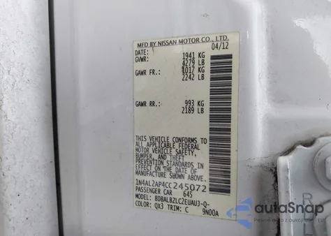 2012 Nissan Altima 2.5 S from USA, damaged, VIN 1N4AL2AP4CC245072